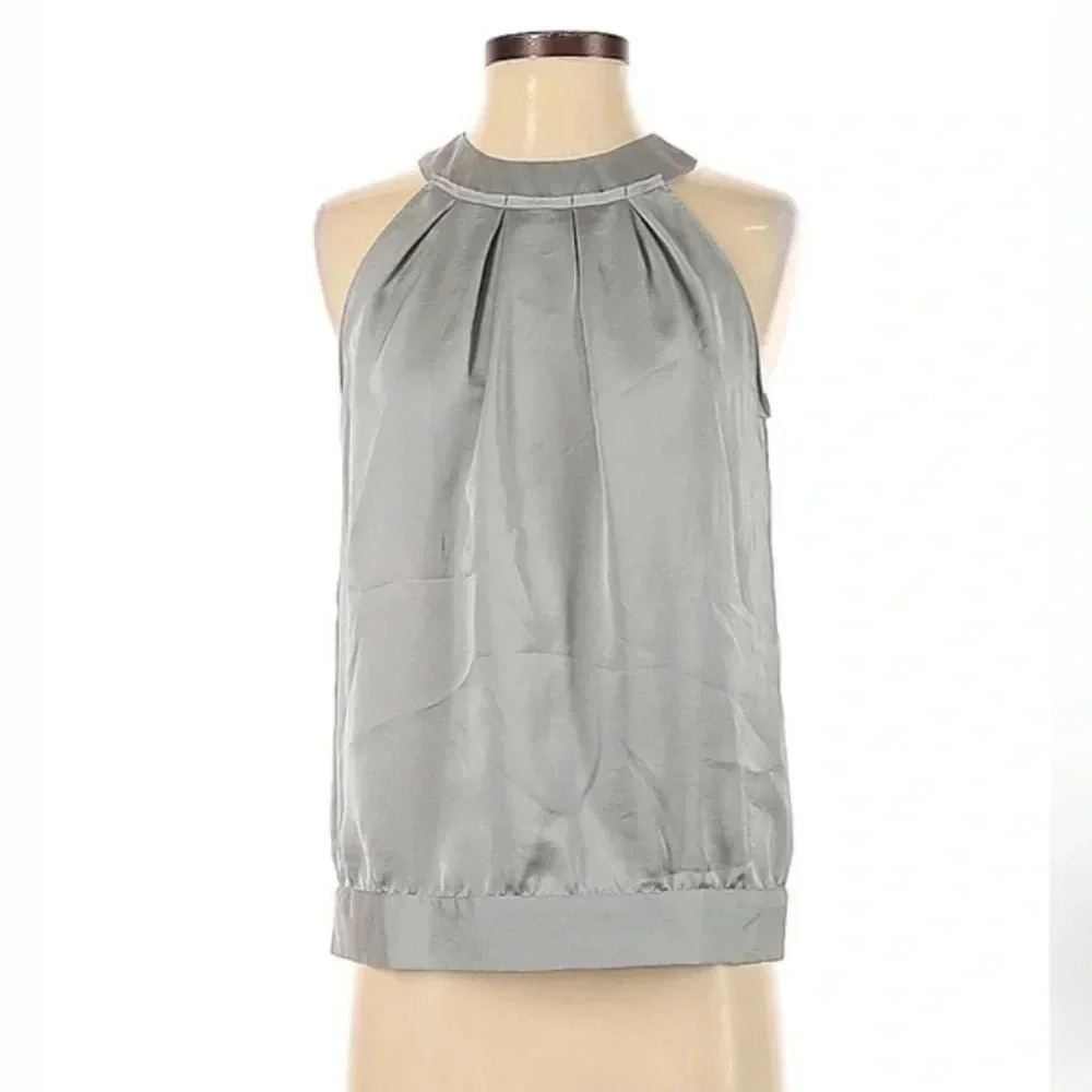 Calvin Klein Y2K Silver Grey Sleeveless Chocker High Neck Blouse Size XS